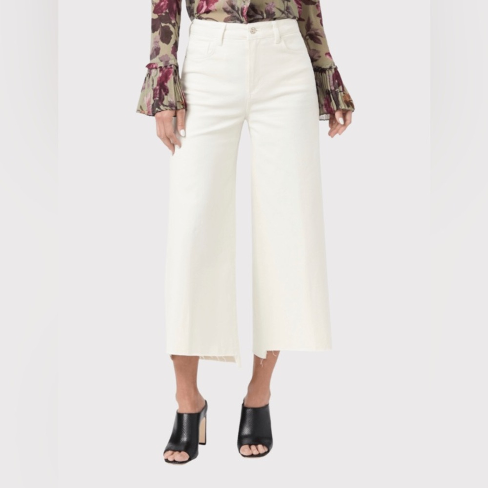 PAIGE Wide Leg Flare Jeans in Cream - Picture 4 of 6